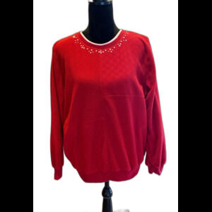 Alfred Dunner Sweatshirt Vintage Red Fleece w/ Silver Sparkles size Large‎